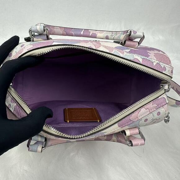 COACH Rowan Satchel Crossbody Floral Print Leather/Ivory + Corner zip Wallet NWT - Picture 8 of 12